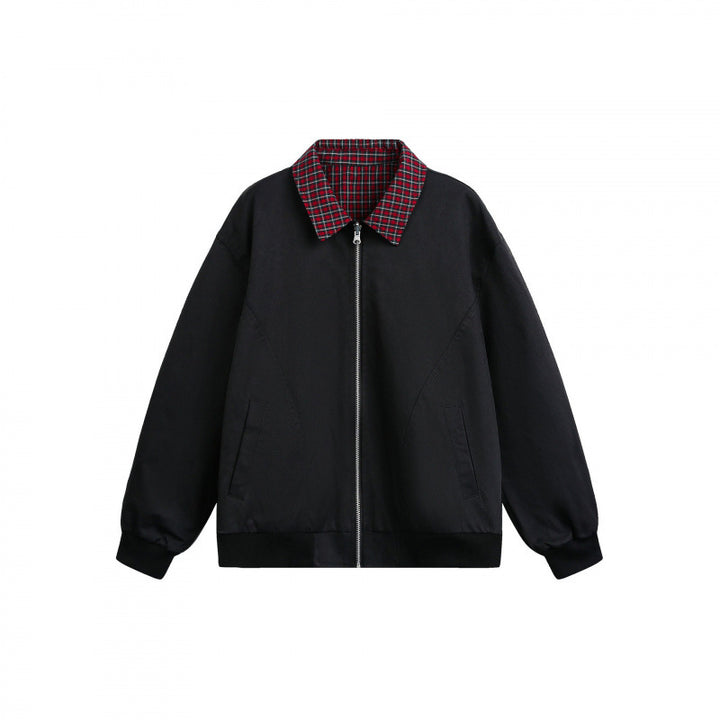 Unisex Reversible Zipper Jacket with Checkered Pattern and Smooth Back Amarae