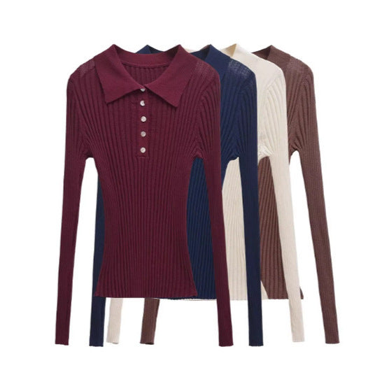 Women Long Sleeve Polo Shirt with an elegant rib structure and button placket Lune London