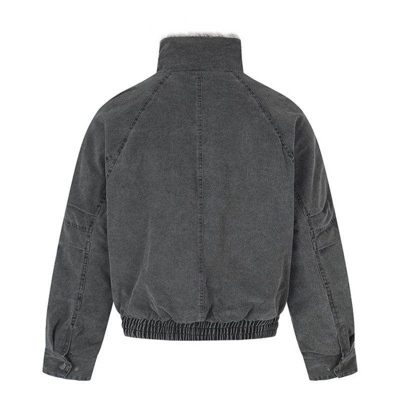 Ladies short bomber jacket with faux fur lining, stand collar and elastic waistband Amarae