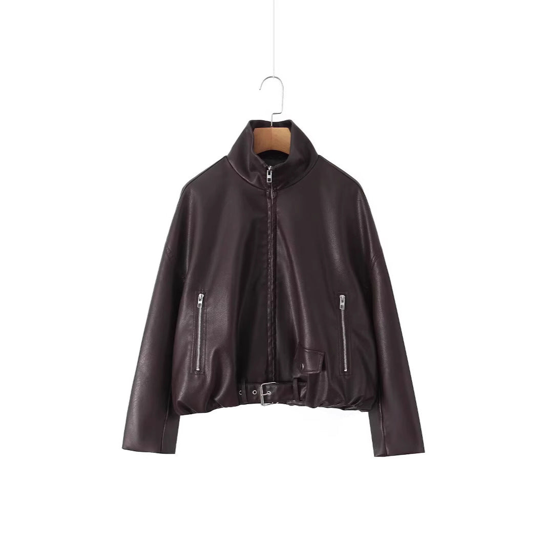 Faux leather jacket for women with a fitted cut and practical zip pockets Lune London