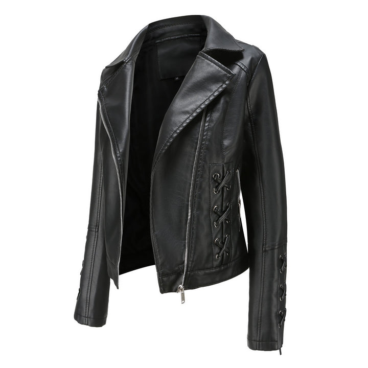 Faux leather jacket for women with refined lace details Lune London