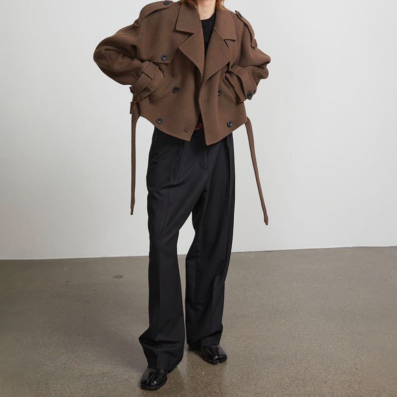 Lune London short wool trench coat with stylish details