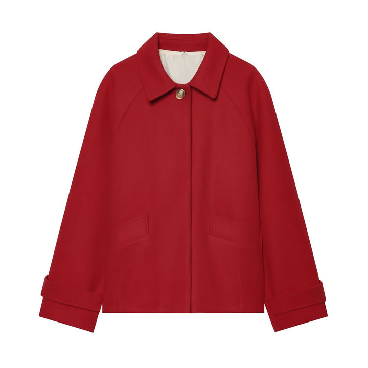 Women's Short Wool Blend Cape Jacket with Raglan Sleeves and Cuff Tabs Amarae