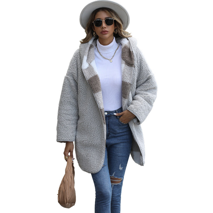 Women’s plush jacket with modern check design Lune London