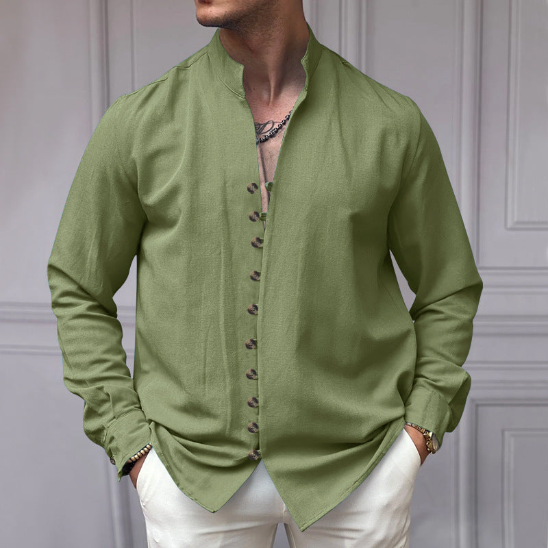Long sleeve shirt for men with button placket and trendy high collar Lune London