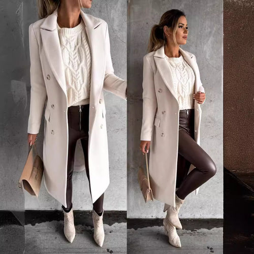Ladies Elegant Wool Coat with Double Breasted Amarae