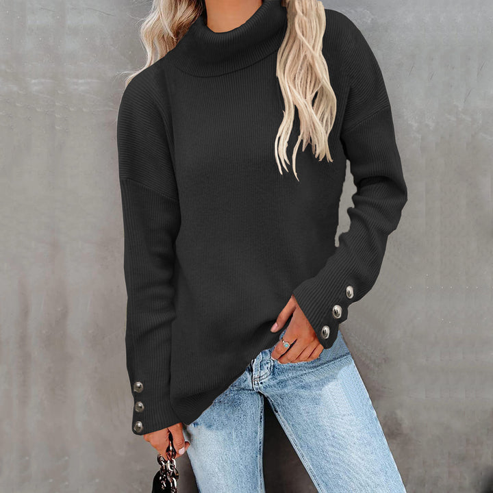 Thick knitted sweater for women with turtleneck and button detail Lune London
