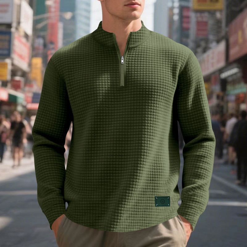 Fleece pullover for men, casual, with half-zip and textured design Amarae