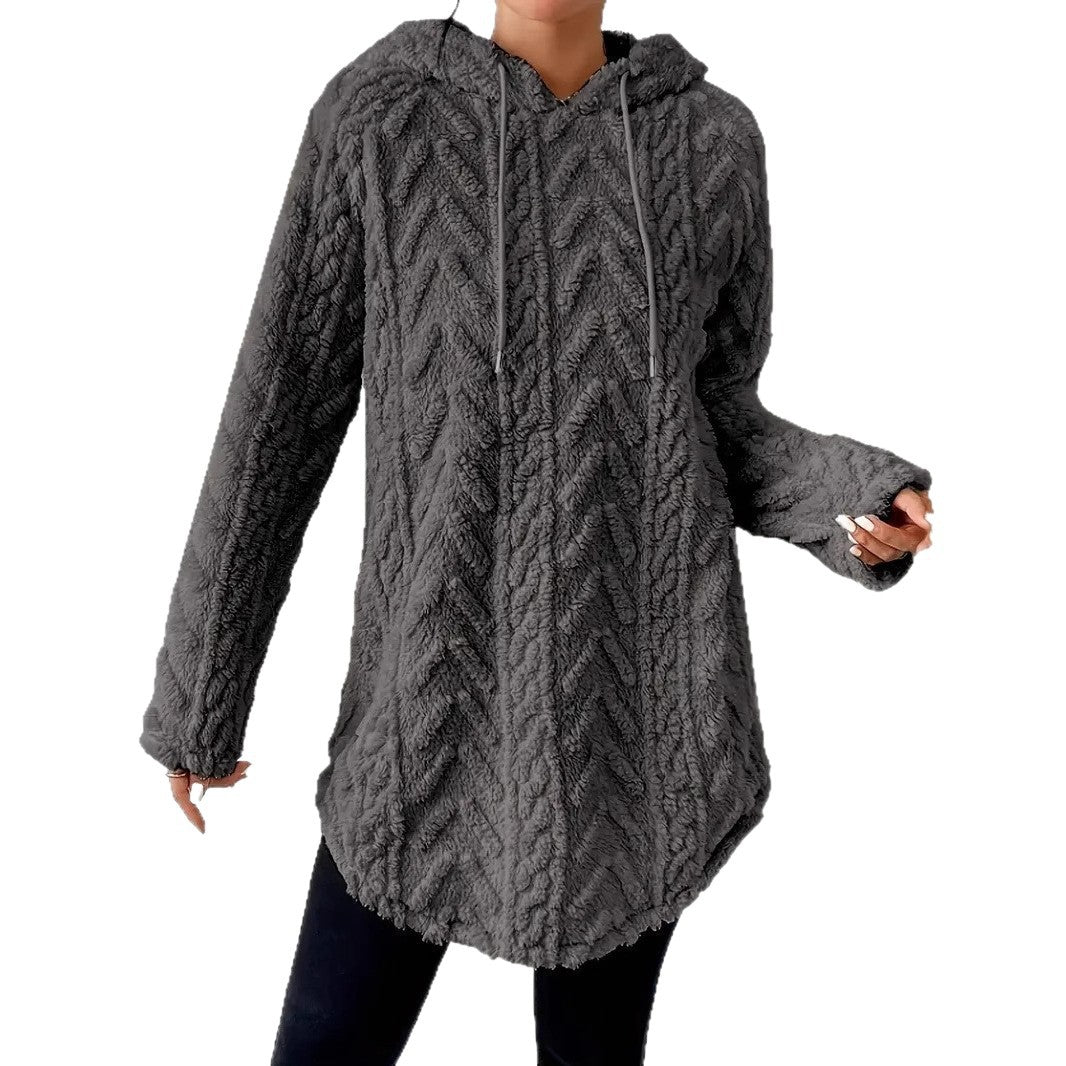 Ladies Plush Hooded Sweater with Braided Design Lune London