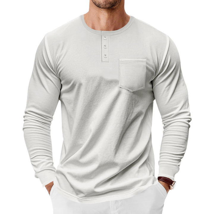 Men's long sleeve Henley shirt with practical chest pocket and trendy button details Lune London