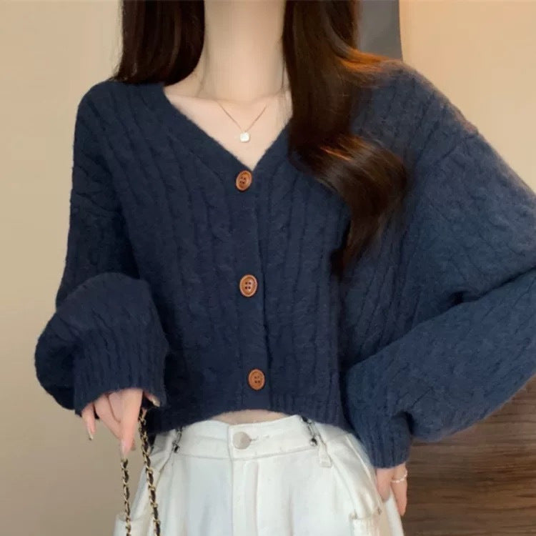 Cardigan en tricot ample pour femme avec motif en torsades et fermeture à boutons Chic & Stil