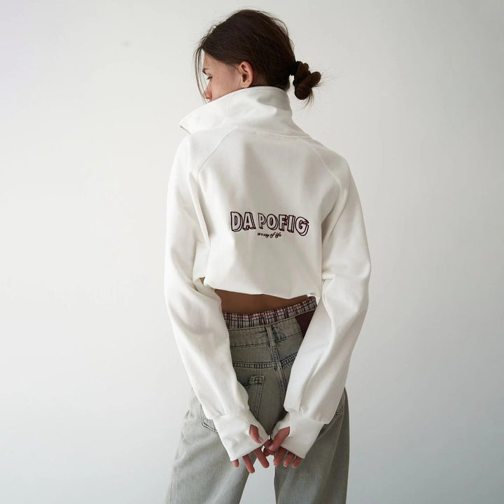 Short sweatshirt for women with high collar and zipper Lune London