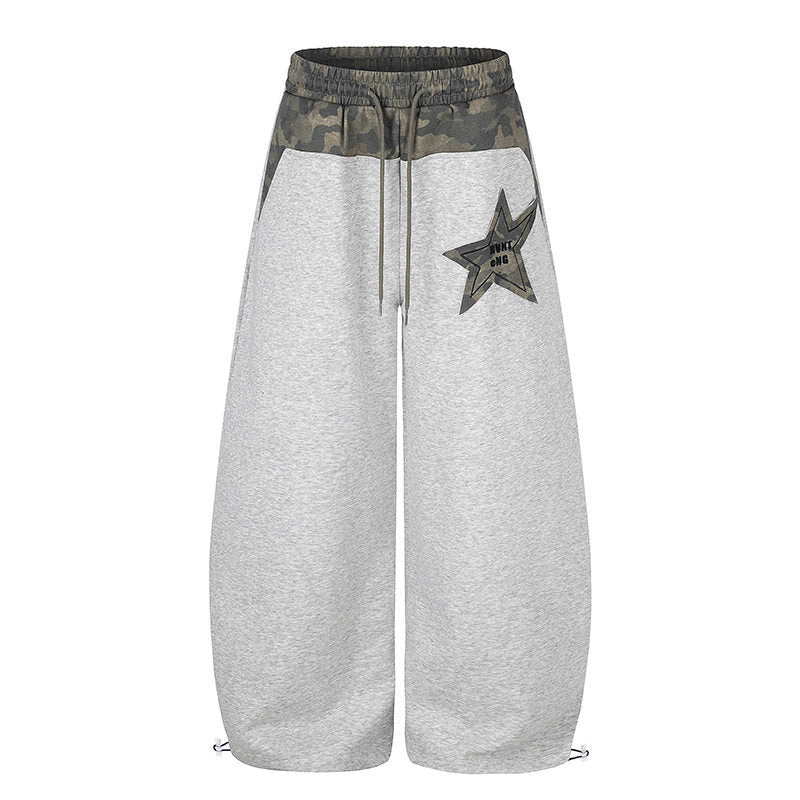 Women's Extra Wide Culotte Sweatpants with Camouflage Waistband and Star Patch Amarae