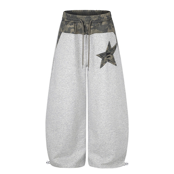 Women's Extra Wide Culotte Sweatpants with Camouflage Waistband and Star Patch Amarae