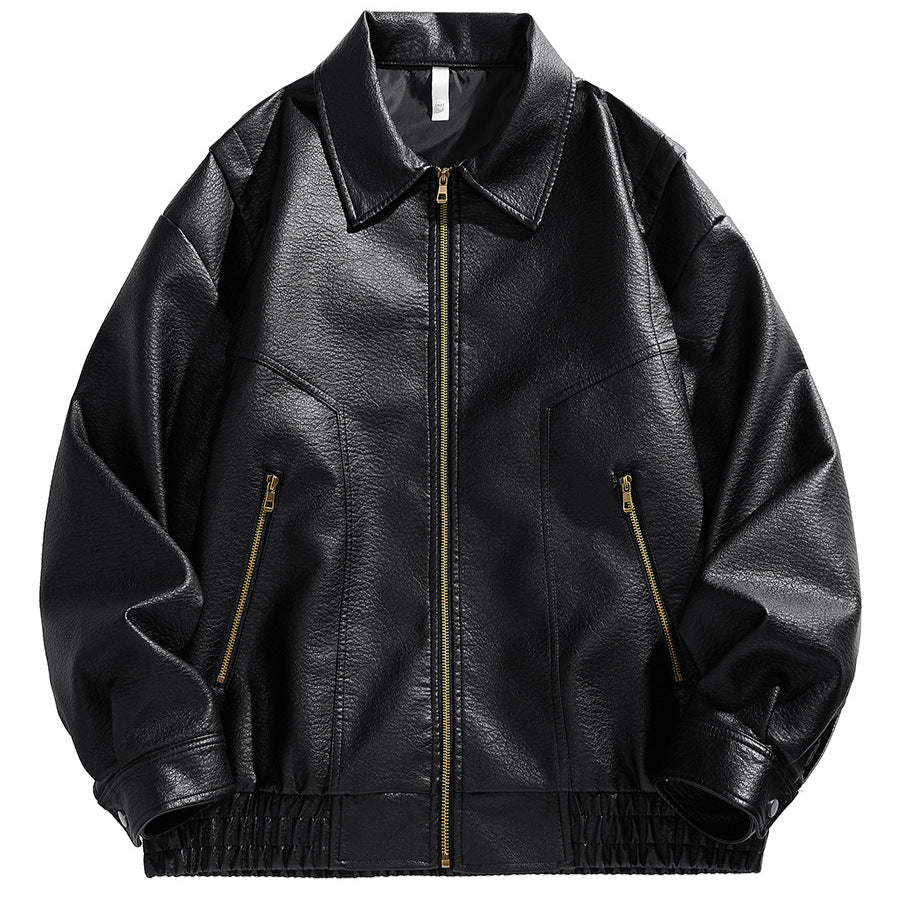 Amarae | Men's Short-Cut Leather Jacket with Elastic Waistband and Pockets