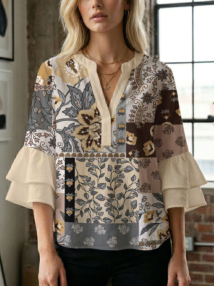 Women's blouse shirt with voluminous sleeves and creative print design Lune London