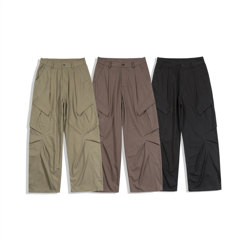 Men's Loose Technical Cargo Pants in Utility Baggy Cut with Asymmetric Flap and Pleat Pockets Amarae