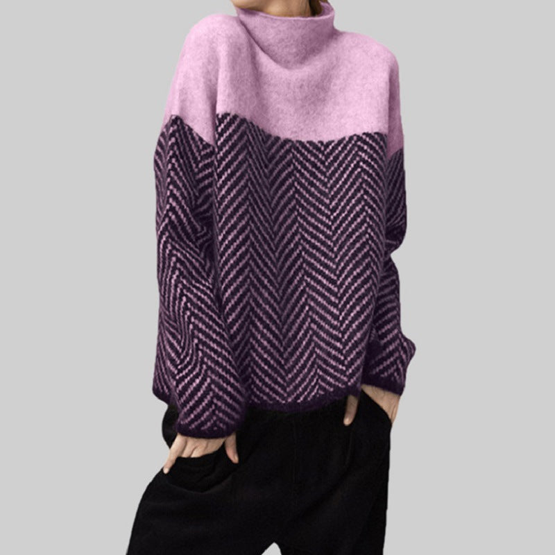 Pull élégant pour femmes avec motif zigzag et col haut Chic & Stil