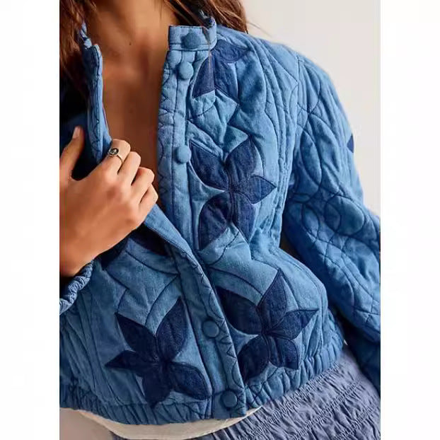 Ladies quilted jacket with floral design and elastic edges Lune London