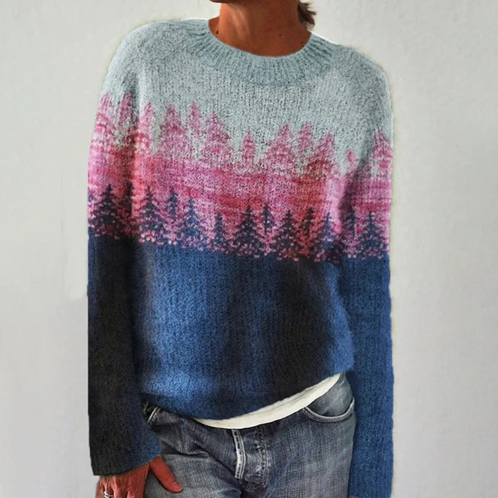 Pull femme confortable avec motif de paysage vibrant Chic & Stil