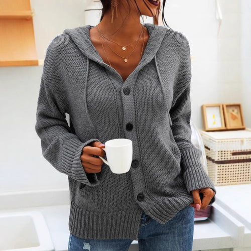 Cardigan en tricot épais pour femmes avec capuche et détails de boutons Chic & Stil