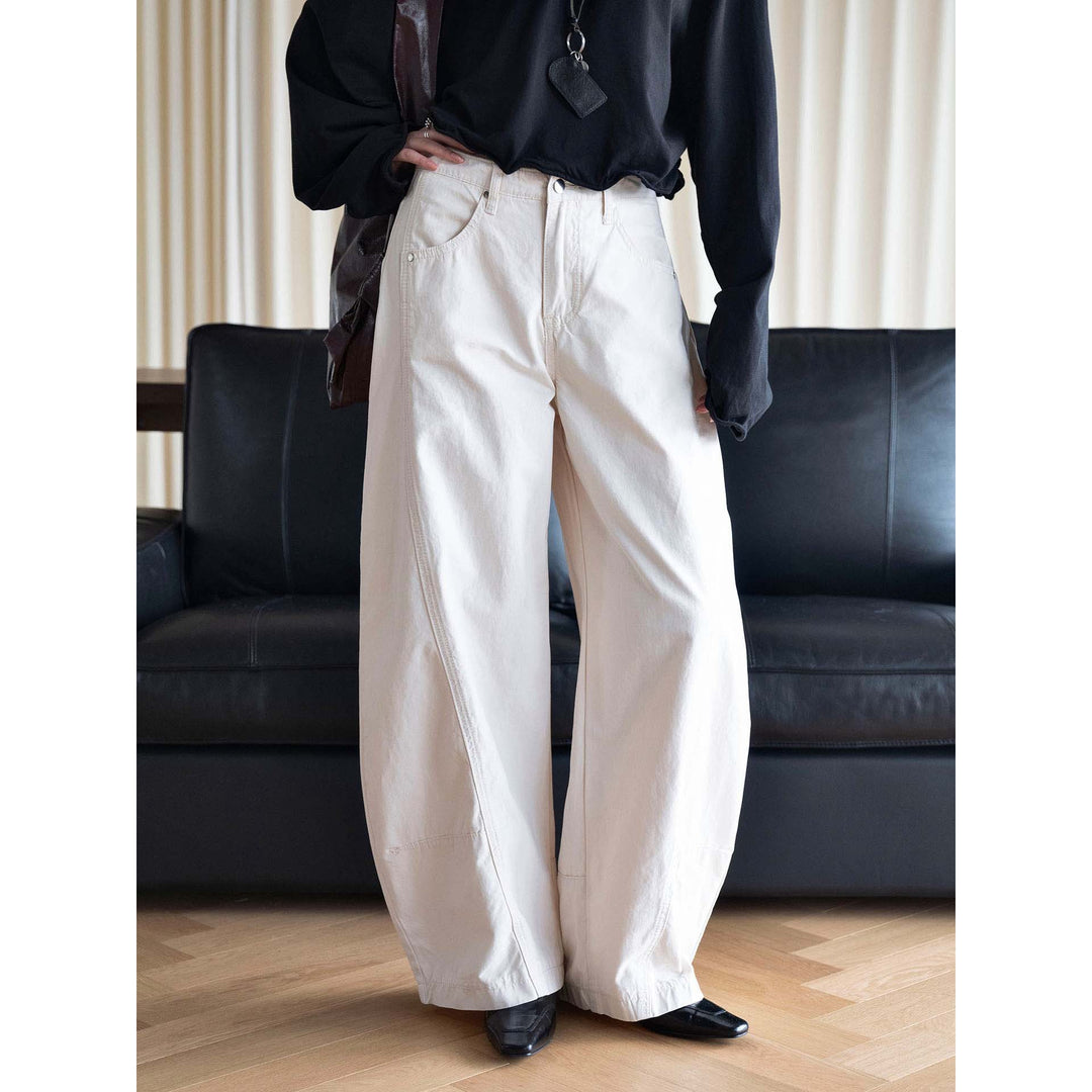Women's Wide High-Waist Cotton Jeans with Drop Crotch and Five-Pocket Amarae