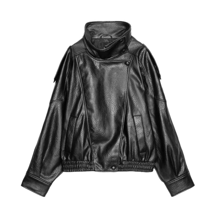 Women's faux leather crossover jacket in bomber style with high stand-up collar Amarae