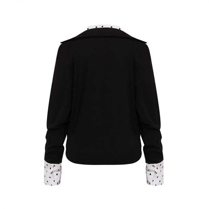 Women Layered Long Sleeve Shirt with Deep V-Neck, Attached Placket and Polka Dot Details Amarae