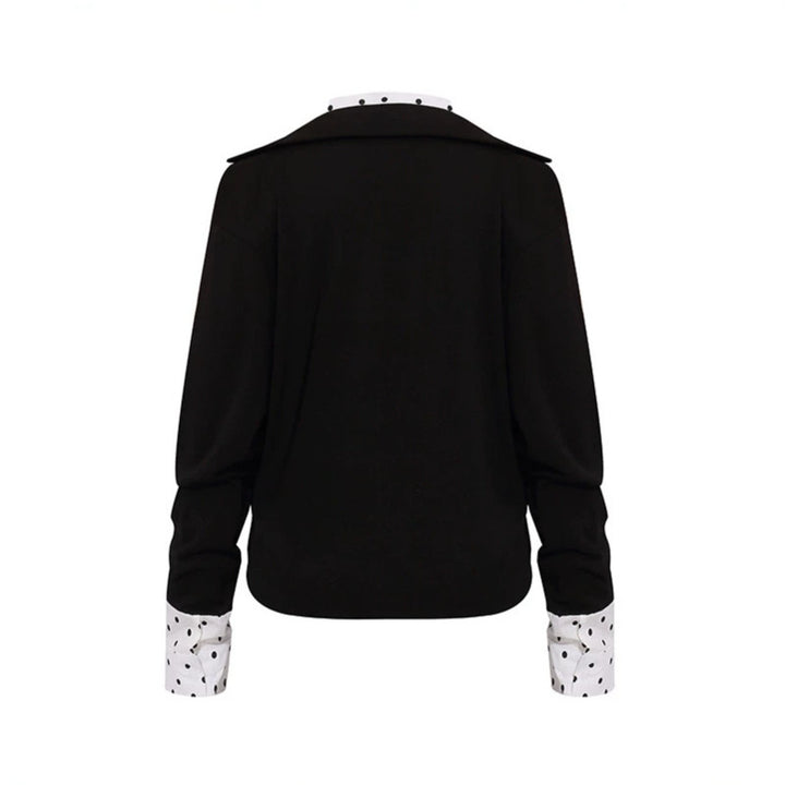 Women Layered Long Sleeve Shirt with Deep V-Neck, Attached Placket and Polka Dot Details Amarae