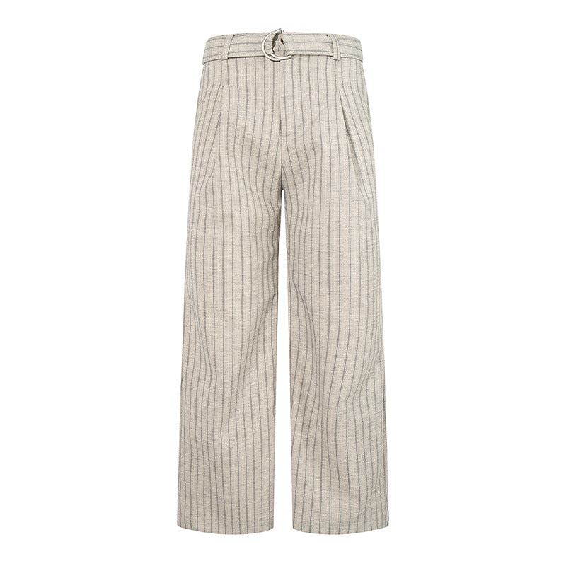 Women Wide Linen-Mix Culotte Pants with High Waist and D-Ring Belt Amarae