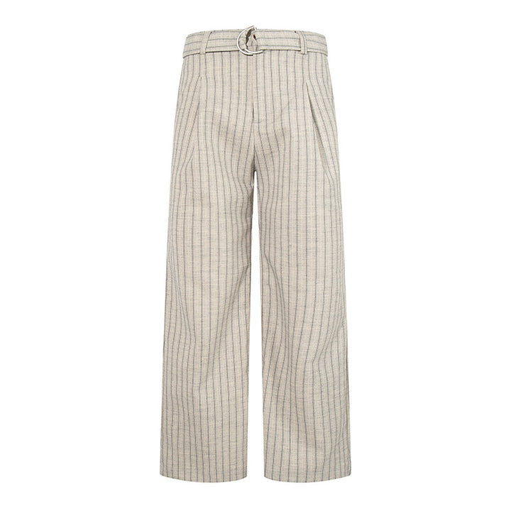 Women Wide Linen-Mix Culotte Pants with High Waist and D-Ring Belt Amarae