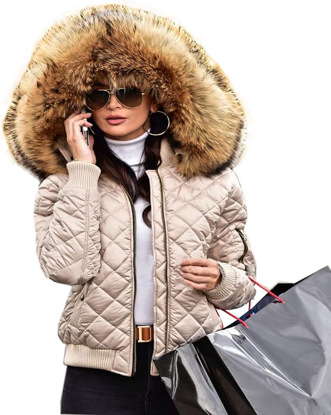 Ladies Urban Quilted Jacket with Soft Plush Collar Lune London