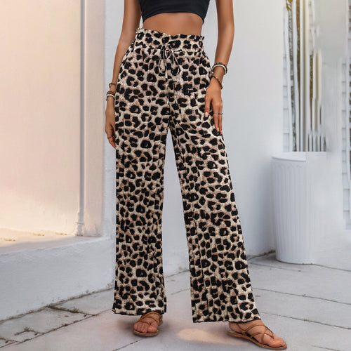Women Wide Leg Pants with Chic Leopard Print Style