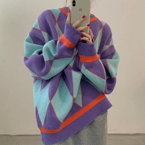 Pull en tricot épais pour femmes avec motif géométrique et coupe décontractée Chic & Stil