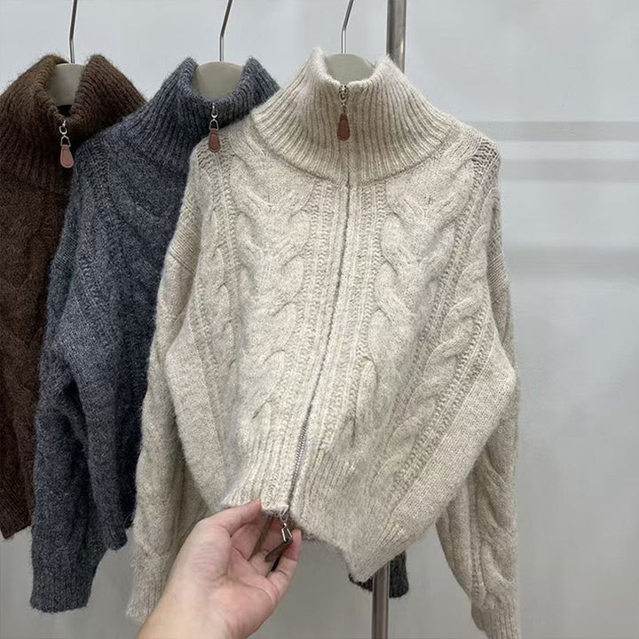 Pull en tricot épais pour femmes avec col montant et zip décoratif Chic & Stil