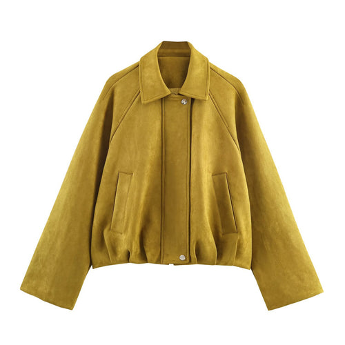 Amarae Women's Suede Jacket with Stand-up Collar and Practical Pockets