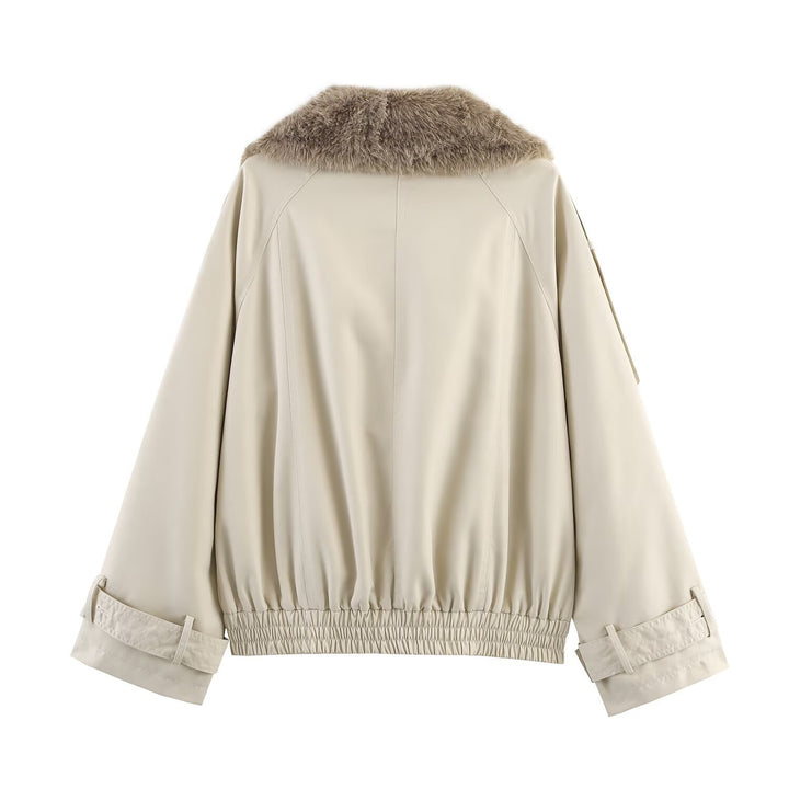 Transitional jacket for women with a luxurious faux fur collar and practical buttons Lune London