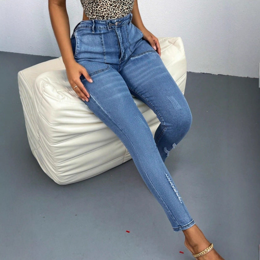 Women's waist-hugging super stretch skinny jeans with patch front piped pockets Amarae
