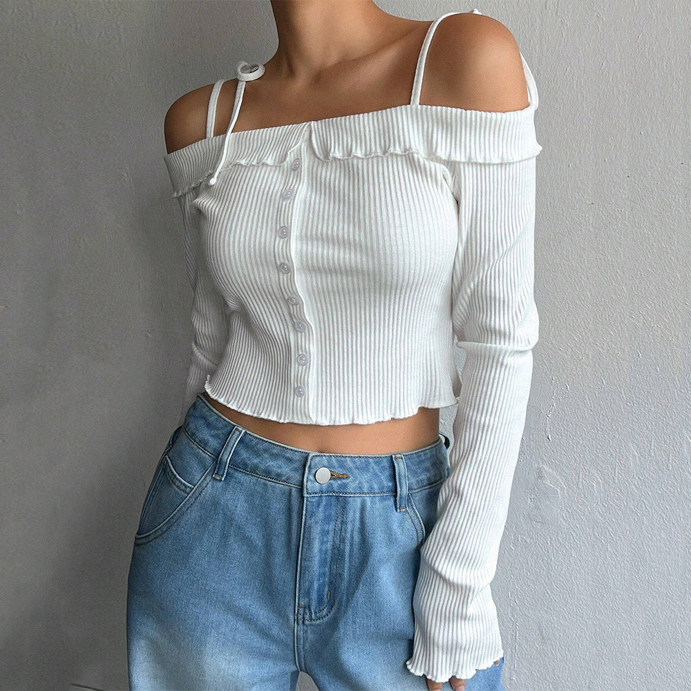Haut court pour femmes avec design à épaules dénudées et détails volantés Chic & Stil