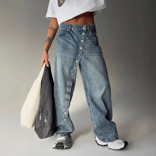 Jeans pour femmes à coupe large avec boutonnière continue Chic & Stil