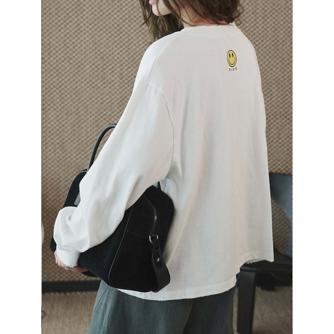 Women's Boxy Sweatshirt with Raw Edge Trim and Dropped Shoulder Amarae
