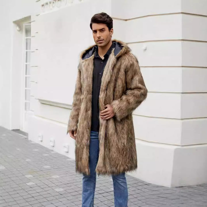 Luxurious faux fur coat for men with hood Lune London