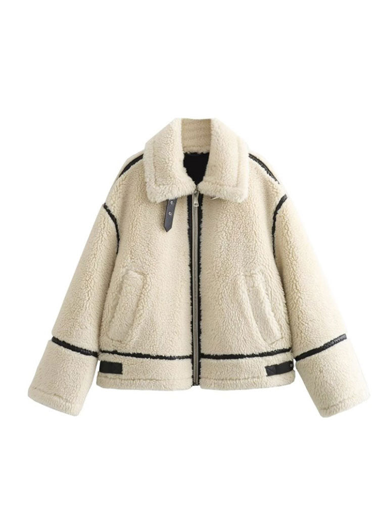 Comfortable teddy fleece jacket for women with elegant collar Lune London