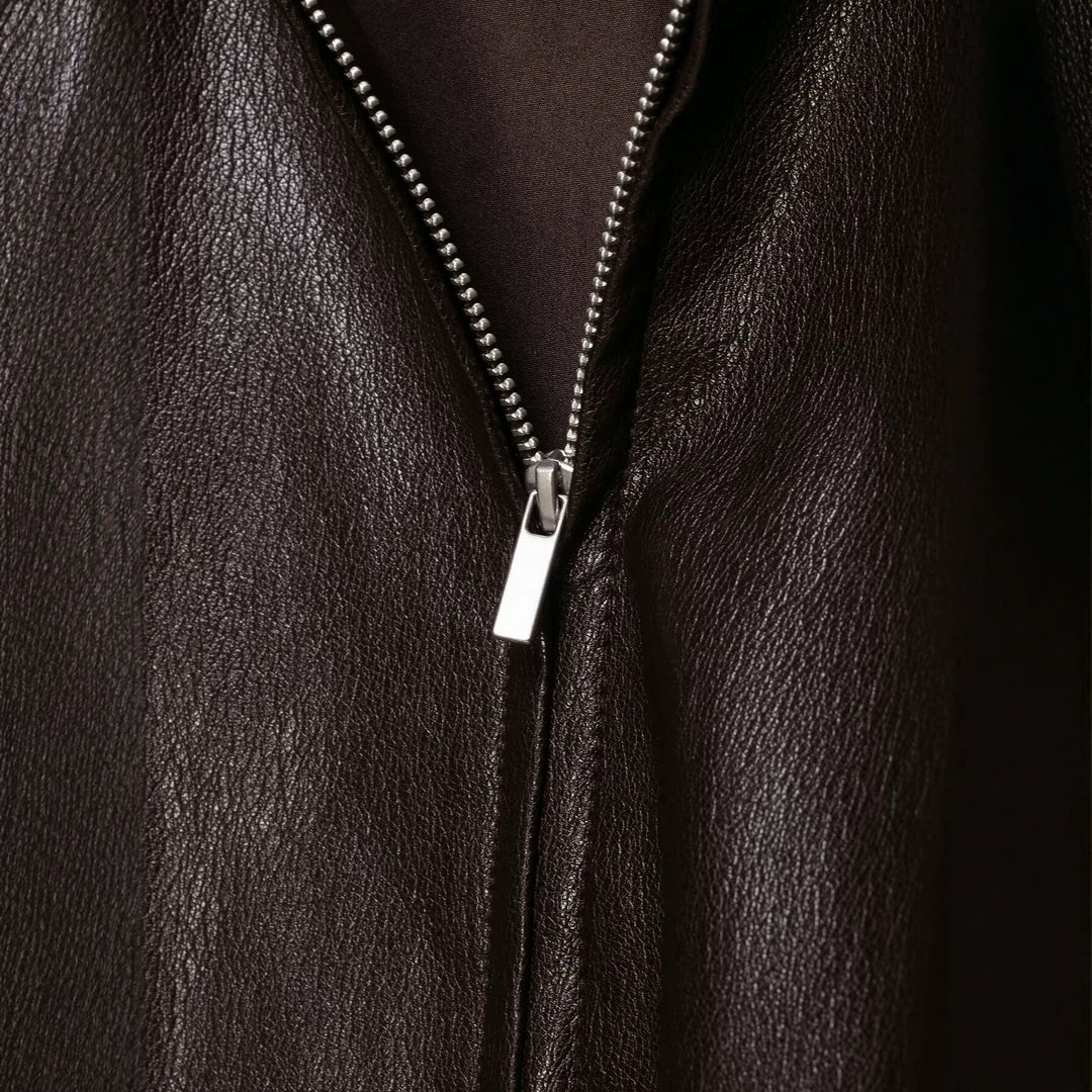 Women's Oversize Jacket in Leather Look with High Funnel Collar, Raglan Sleeves and Drawstring Hem Amarae