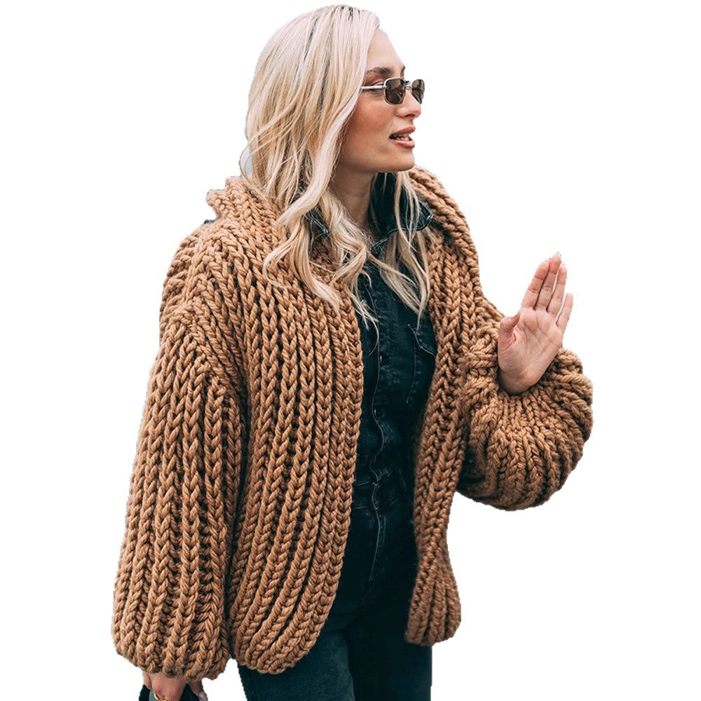 Women Oversize Chunky Knit Cardigan with Large Hood & Voluminous Sleeves Amarae