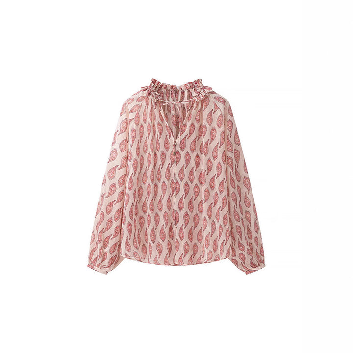 Women's chiffon blouse with ruffle collar and paisley print Amarae