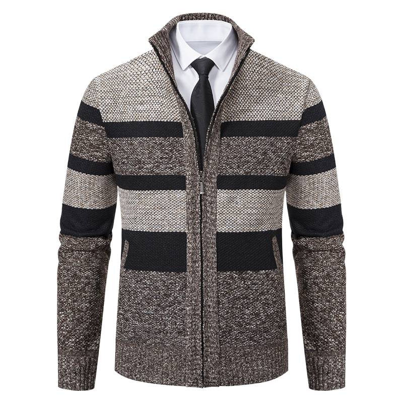 Men's knit jacket with stand-up collar and modern striped pattern Lune London