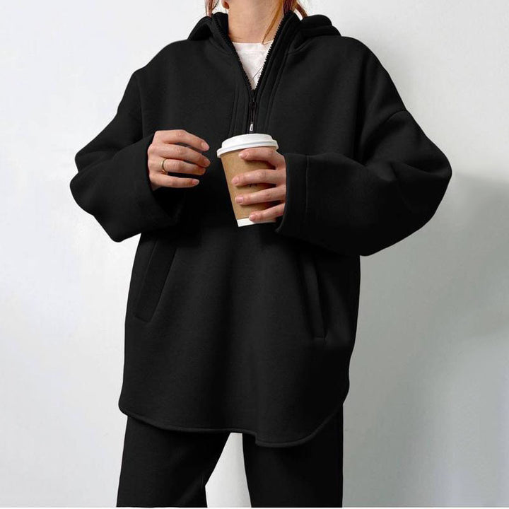 Lady oversized Fleece Hoodie with side zipper and wide pants Lune London