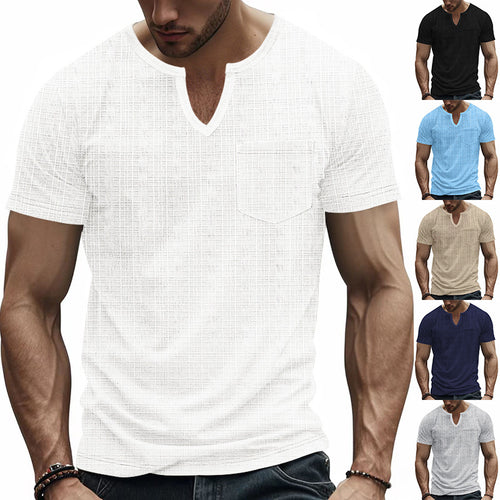 Short sleeve V-neck T-shirt for men with chest pocket Amarae