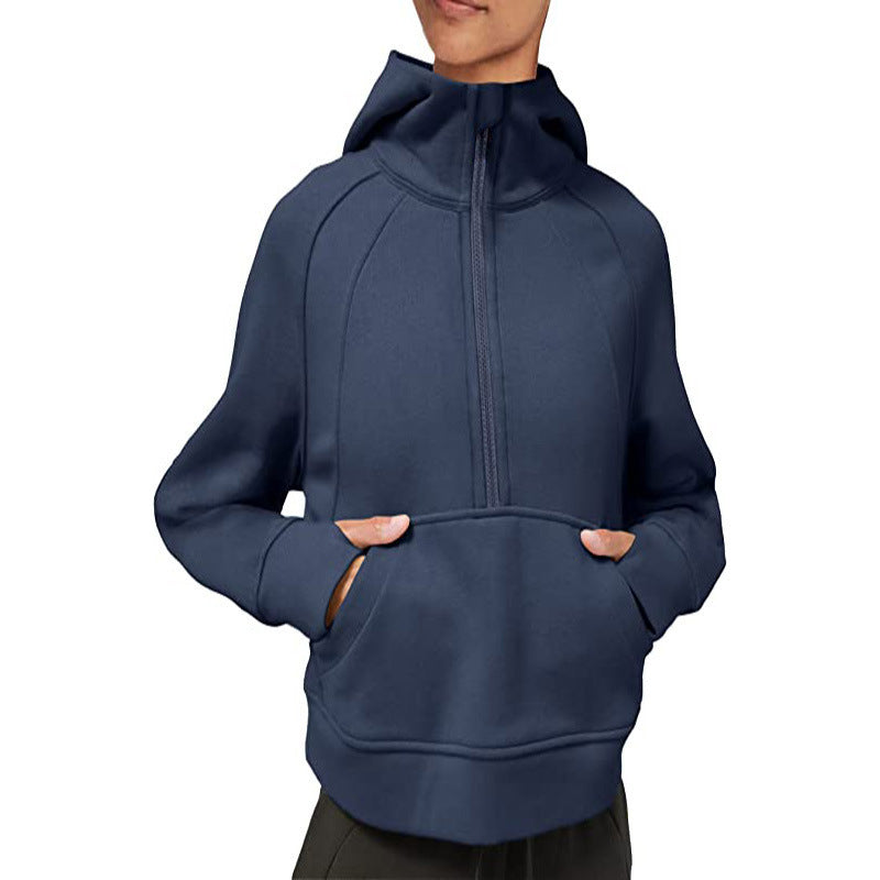 Ladies fleece hooded sweatshirt with half-zip Lune London